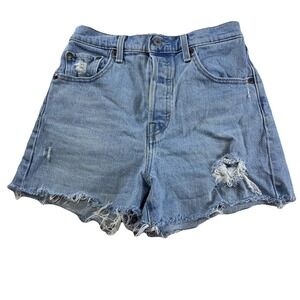 Levi's Premium Ribcage Shorts Big E Distressed Button Fly Women's W26 Blue